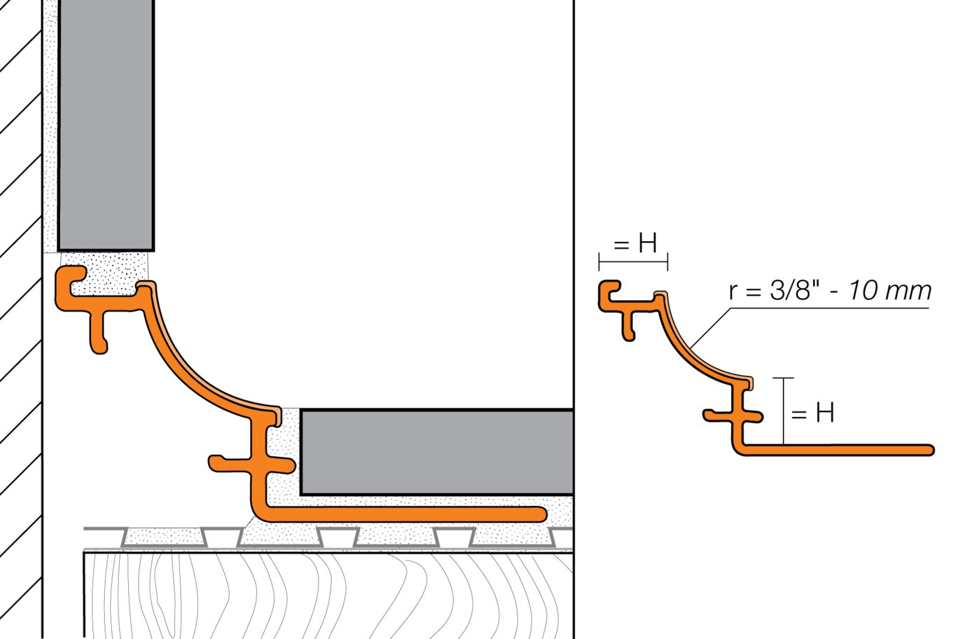Schluter Systems - DILEX-PHK PROF À GORGE 1/2 PVC GRIS ||PHK1S125G