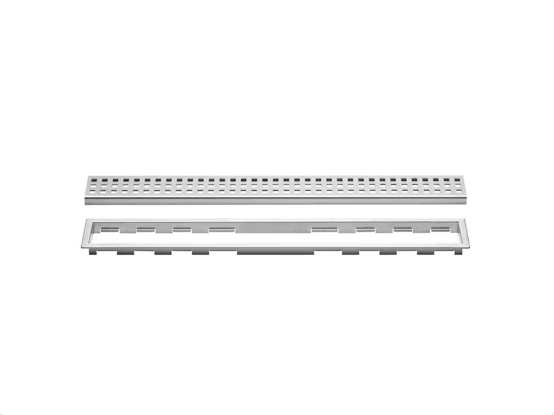 Brushed Stainless Steel (V4) 3/4" x 43-5/16" - Schluter KERDI-LINE Recessed Linear Drain with Square Grate Design ||KL1B19EB110