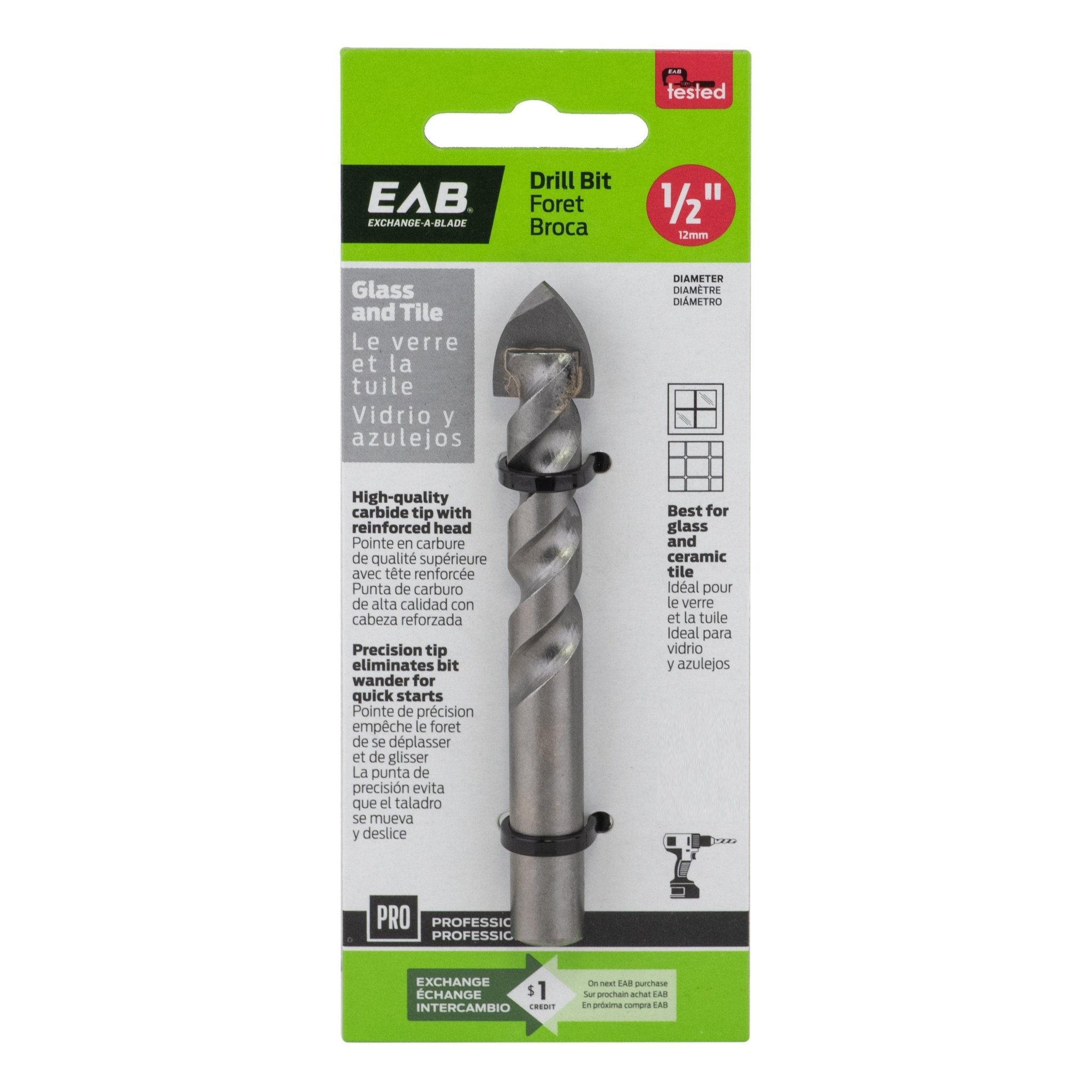 EAB - Foret pour verre & tuile professionnel 1/2"