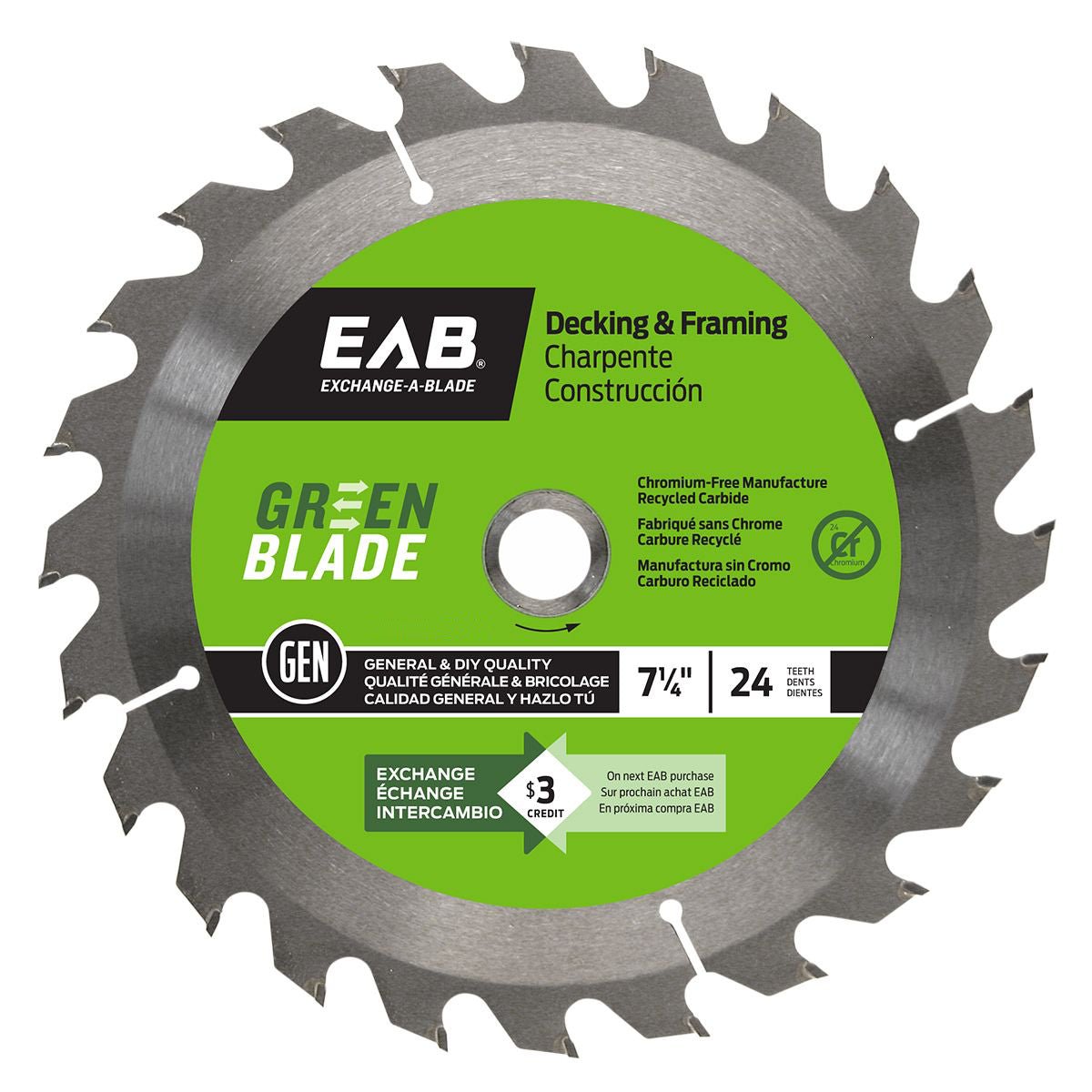 EAB - Lame de scie au carbure pour charpente Série verte 24 dents 7-1/4"