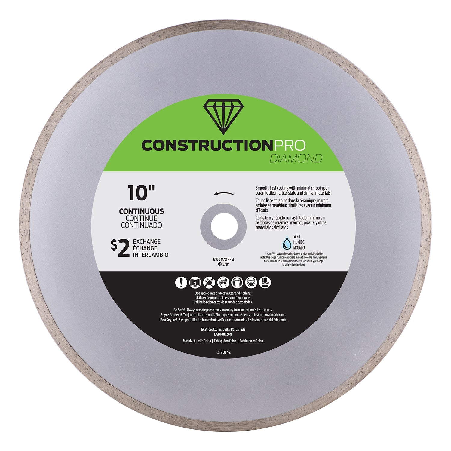 EAB - Lame diamantée continue Construction Pro Série Jaune 10"