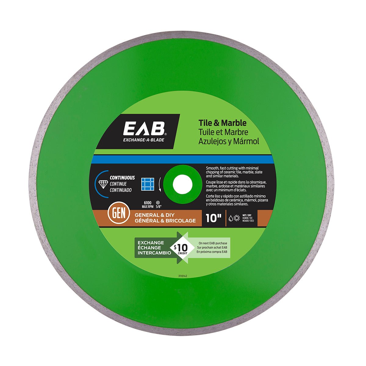 EAB - Lame diamantée continue pour tuile & marbre Série Verte 10"