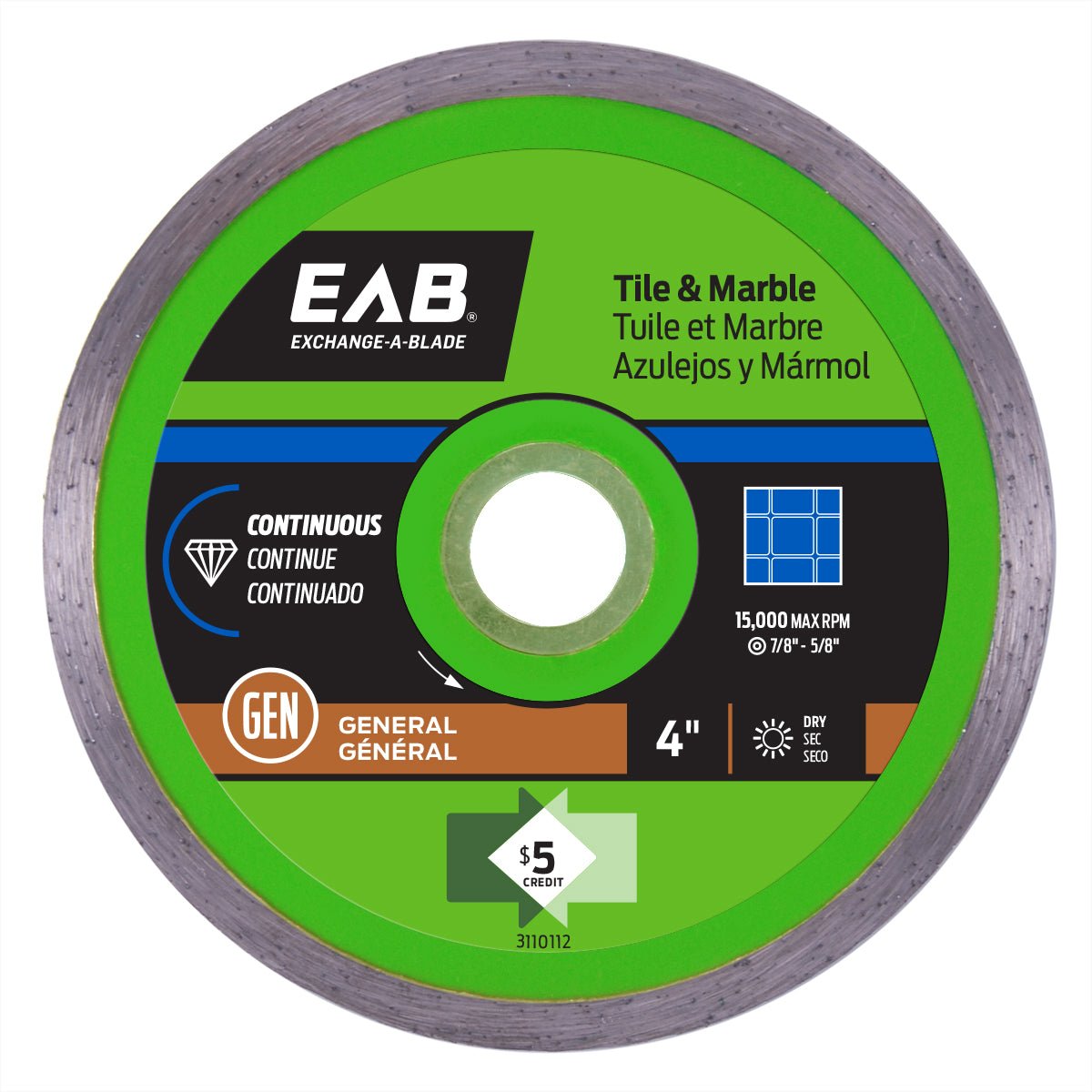 EAB - Lame diamantée continue pour tuile & marbre Série Verte 4"