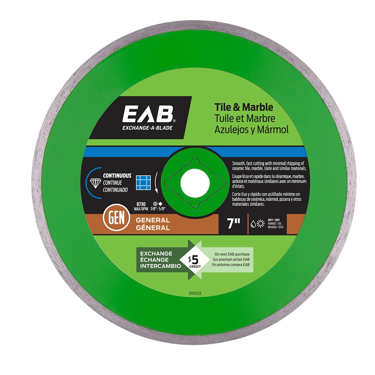 EAB - Lame diamantée continue pour tuile & marbre Série Verte 7"