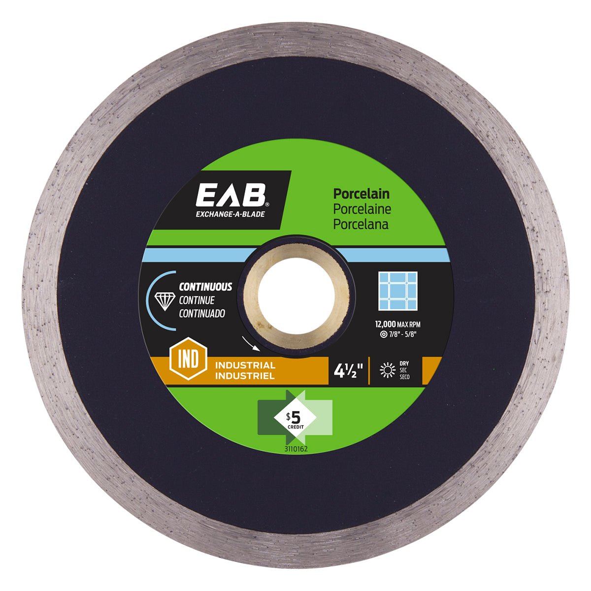 EAB - Lame diamantée industrielle continue pour porcelaine Série Noire 4-1/2"