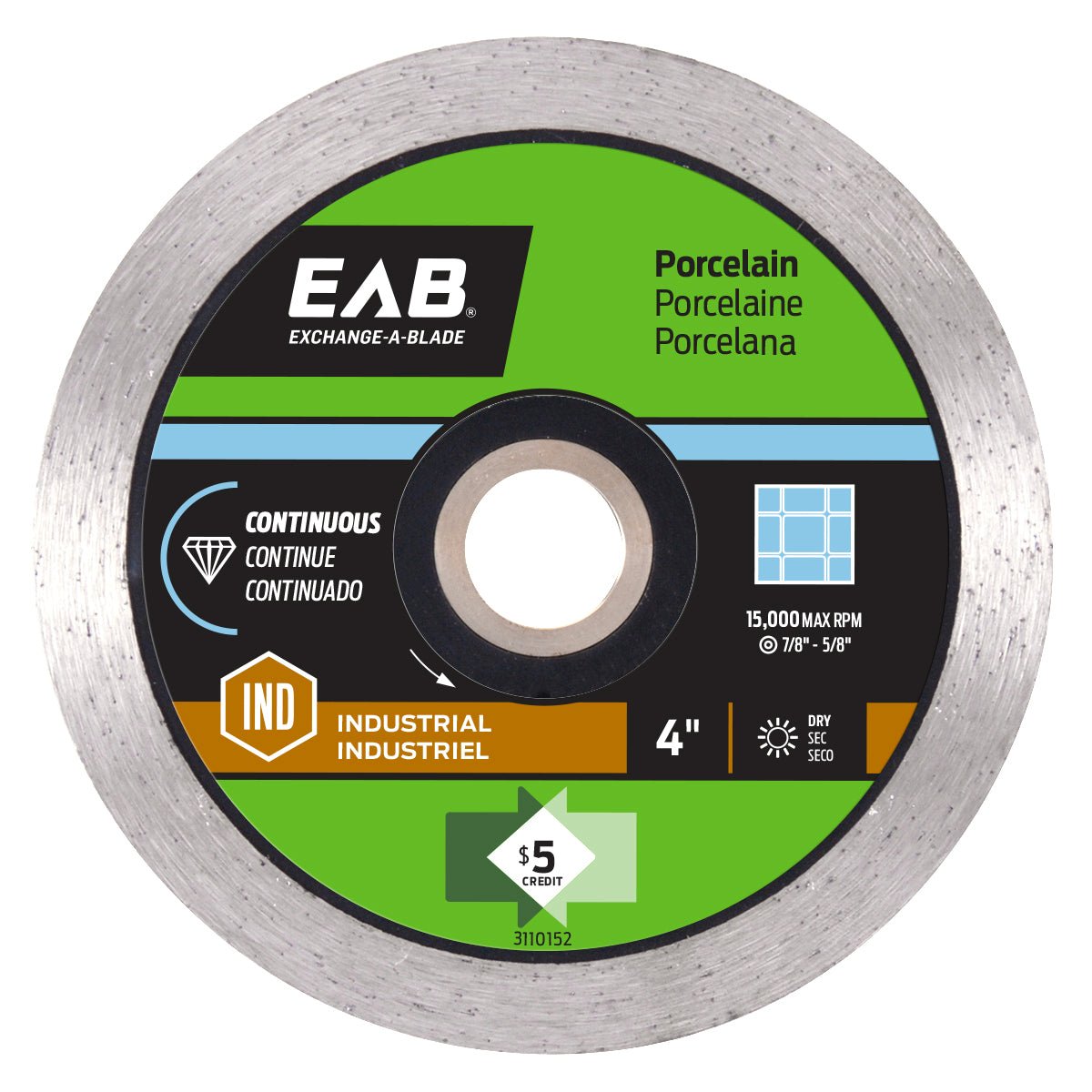EAB - Lame diamantée industrielle continue pour porcelaine Série Noire 4"