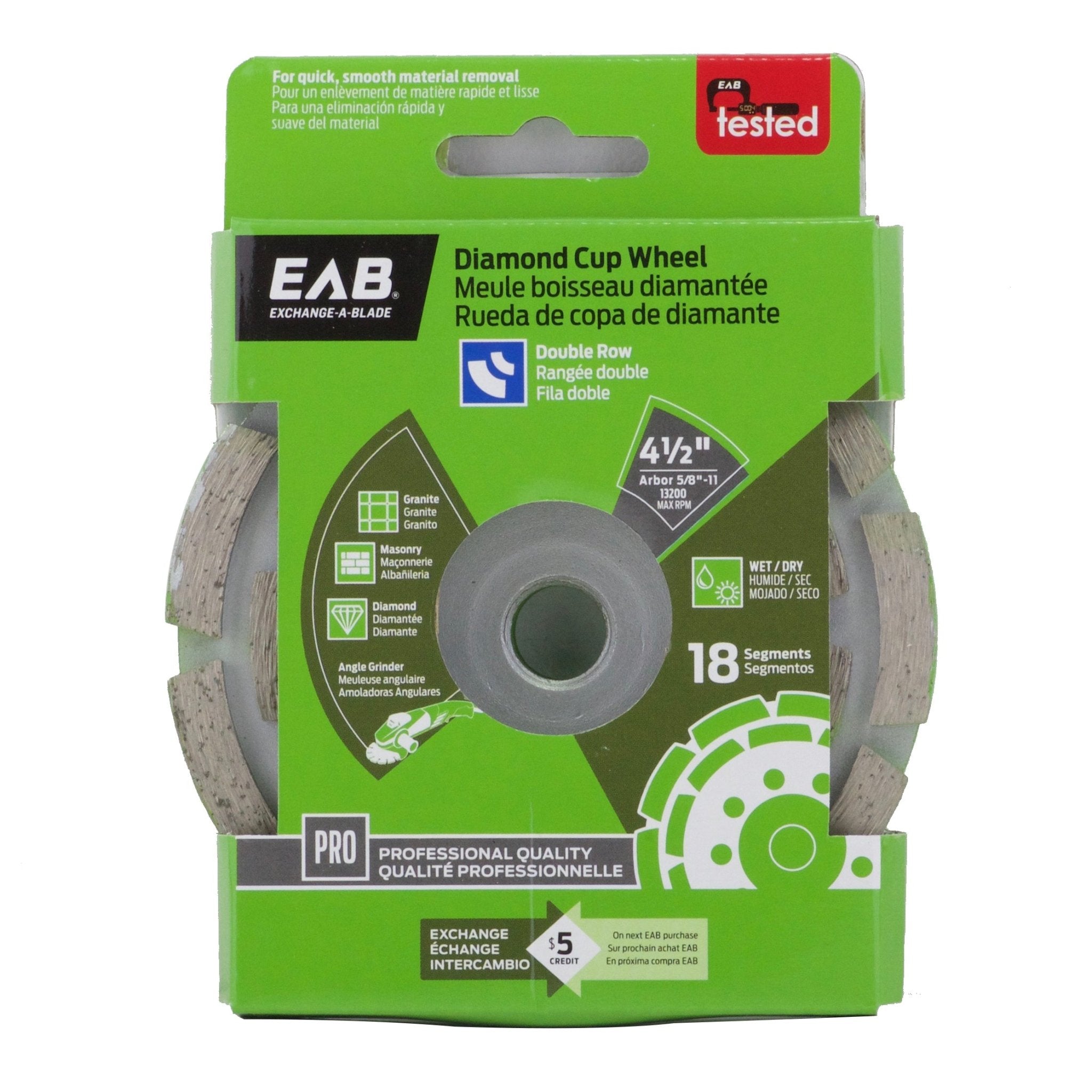 EAB - Meule boisseau diamantée professionelle segmentée à rangée double 4-1/2"