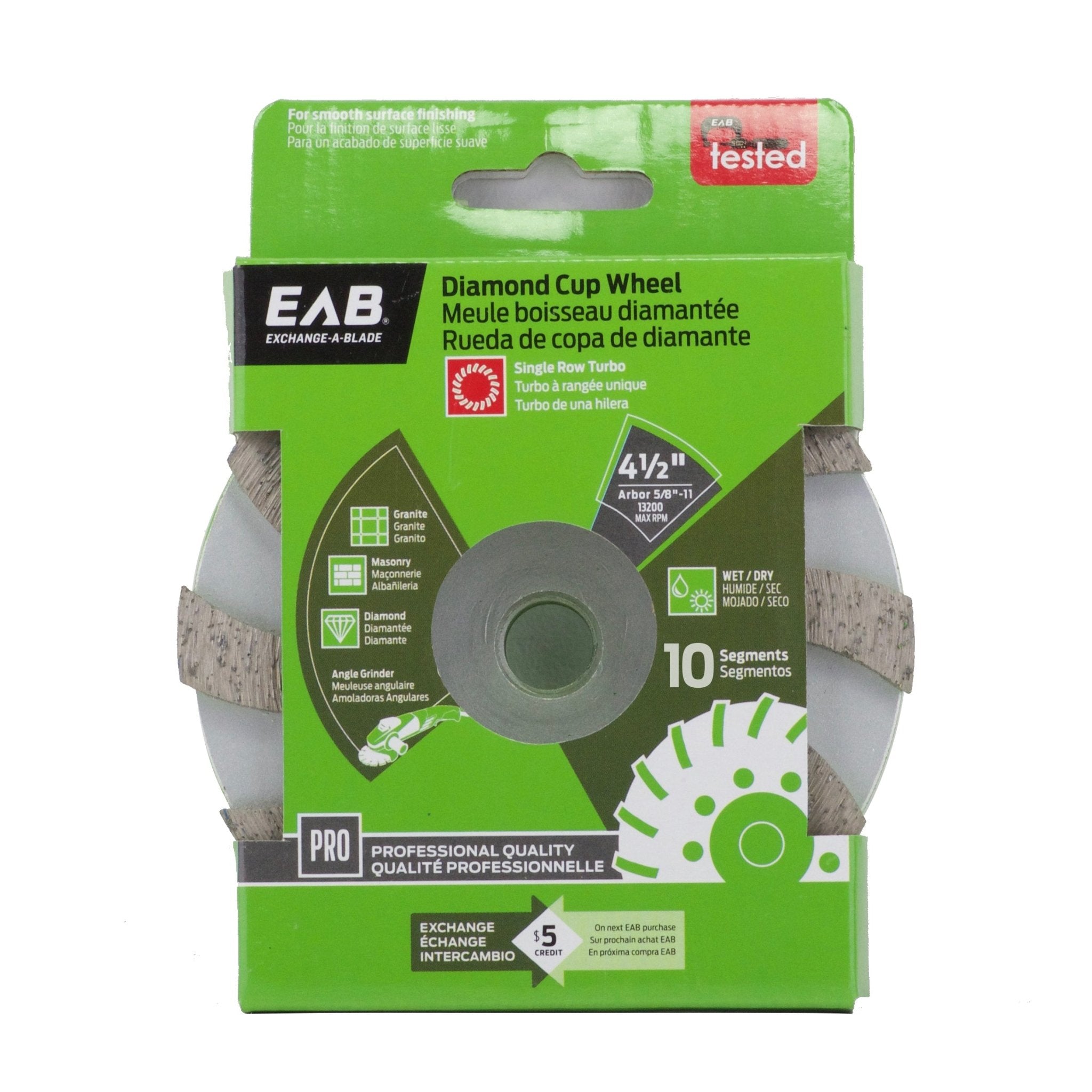 EAB - Meule boisseau diamantée professionelle Turbo à rangée unique 4-1/2"
