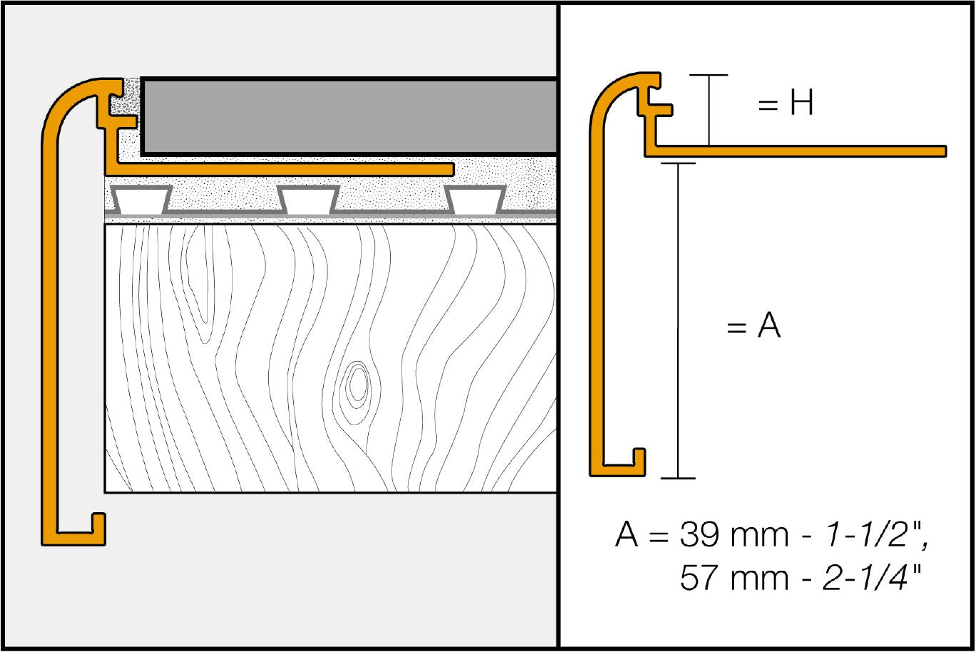 Schluter - RONDEC-STEP Profilé de finition et protection des rebords avec ailette verticale de 1-1/2" - aluminium anodisé nickel mat 5/16" (8 mm) x 8' 2-1/2" ||RS80AT39
