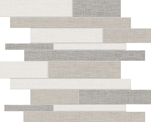 Anatolia - Mosaïque de porcelaine à bandes aléatoires Belgian Linen Light Blend mate 12" x 12"