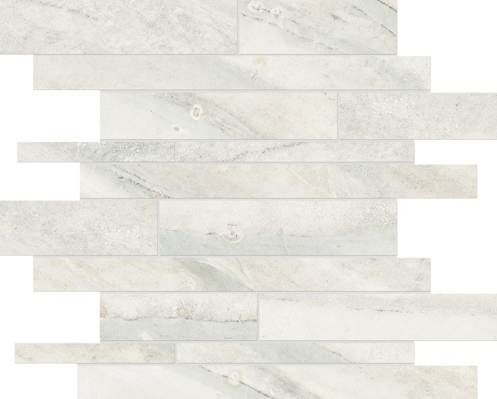 Anatolia - Mosaïque de porcelaine à bandes aléatoires Evolution Ice mate 12" x 12"