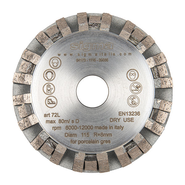 Sigma - Meule diamantée longue durée - Diamètre 115 mm / Trou 22,2 mm / Rayon 8 mm
