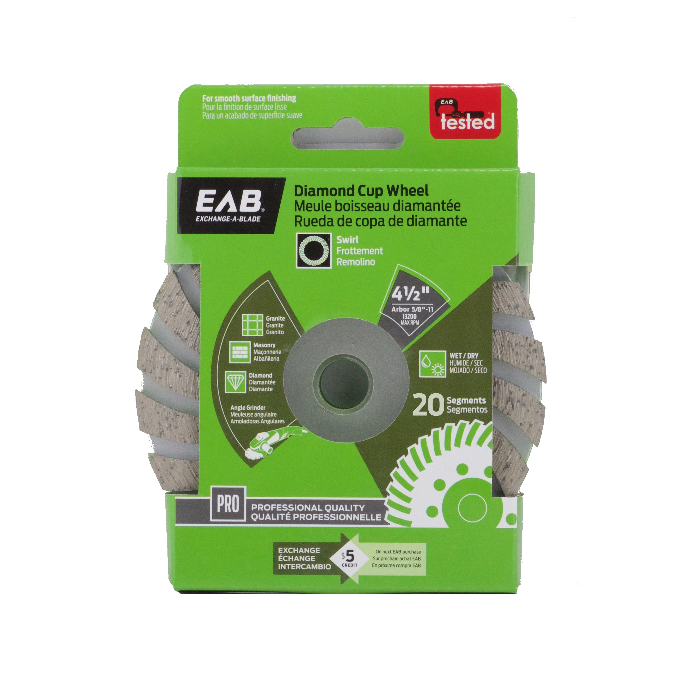 EAB - Meule boisseau diamantée professionnelle à frottement 4-1/2"