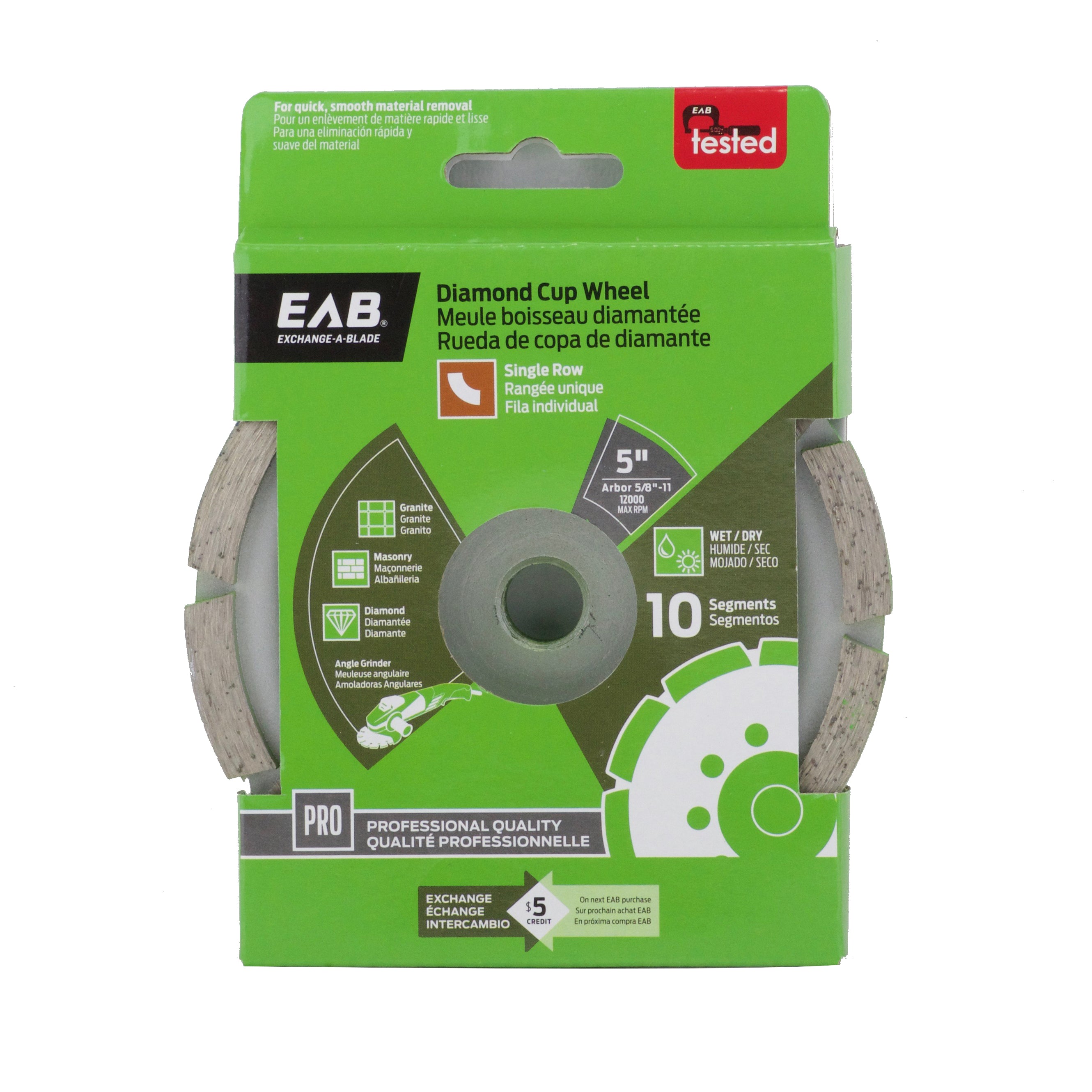 EAB - Meule boisseau diamantée professionelle segmentée à rangée unique 5"