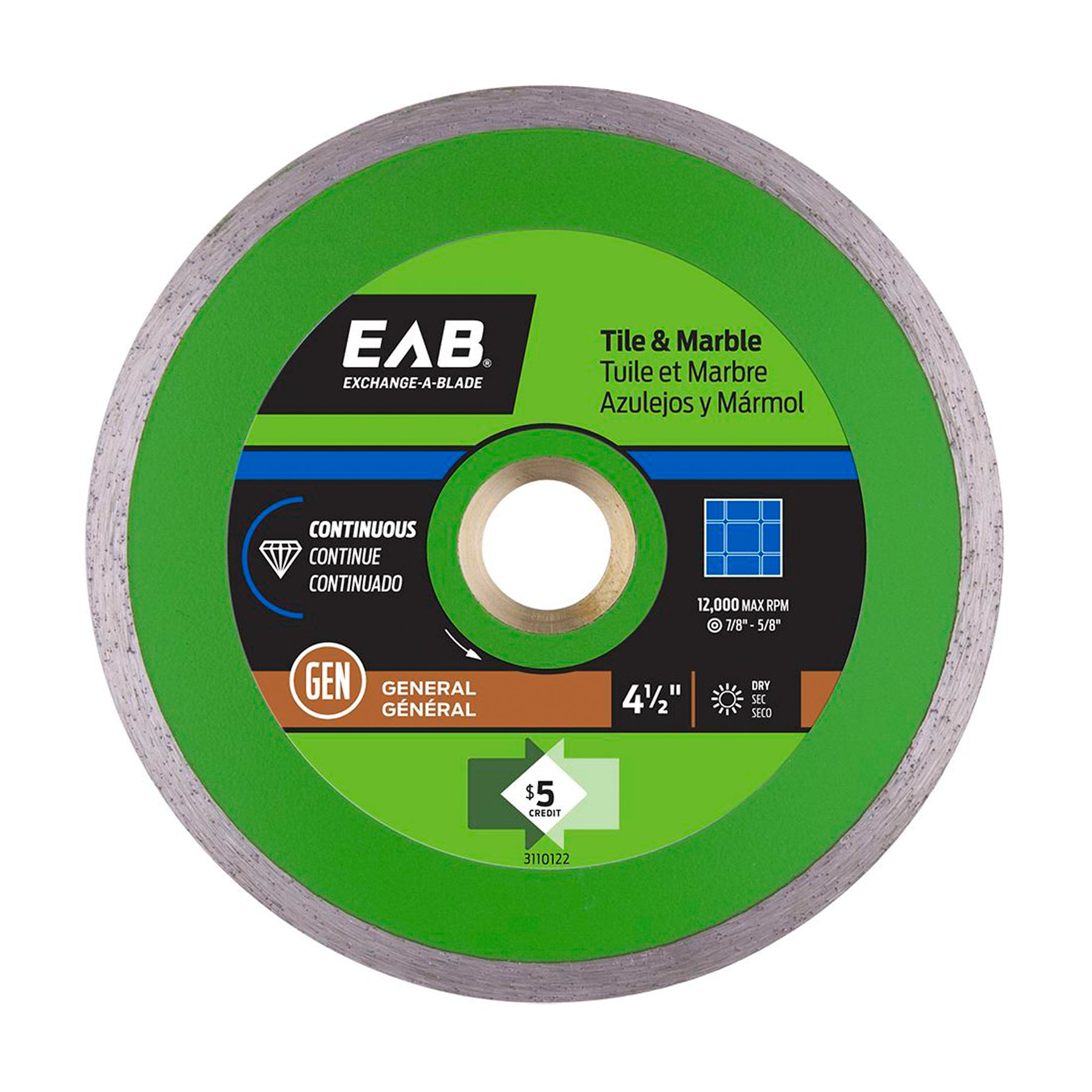 EAB - Lame diamantée continue pour tuile & marbre Série Verte 4-1/2"