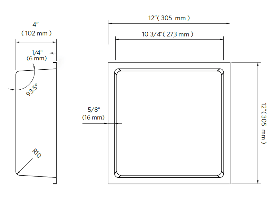 Fusion - 12" x 12" - Niche de douche acier inoxydable nano ||PRO1212GS - Ceramed