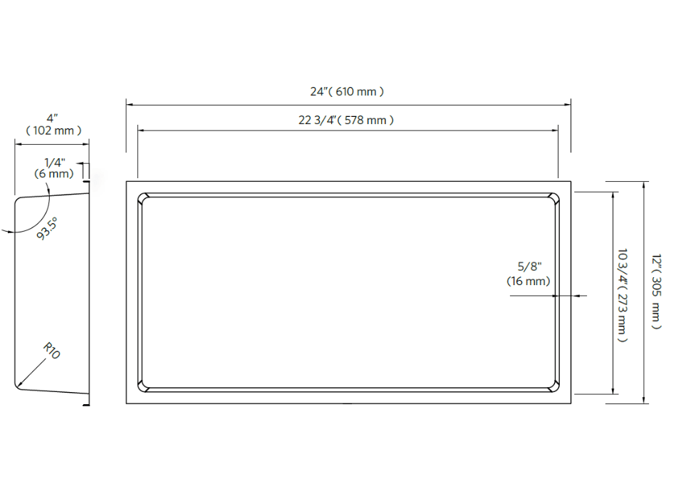 Fusion - 12" x 24" - Niche de douche Acier inoxydable nano ||PRO1224GS - Ceramed