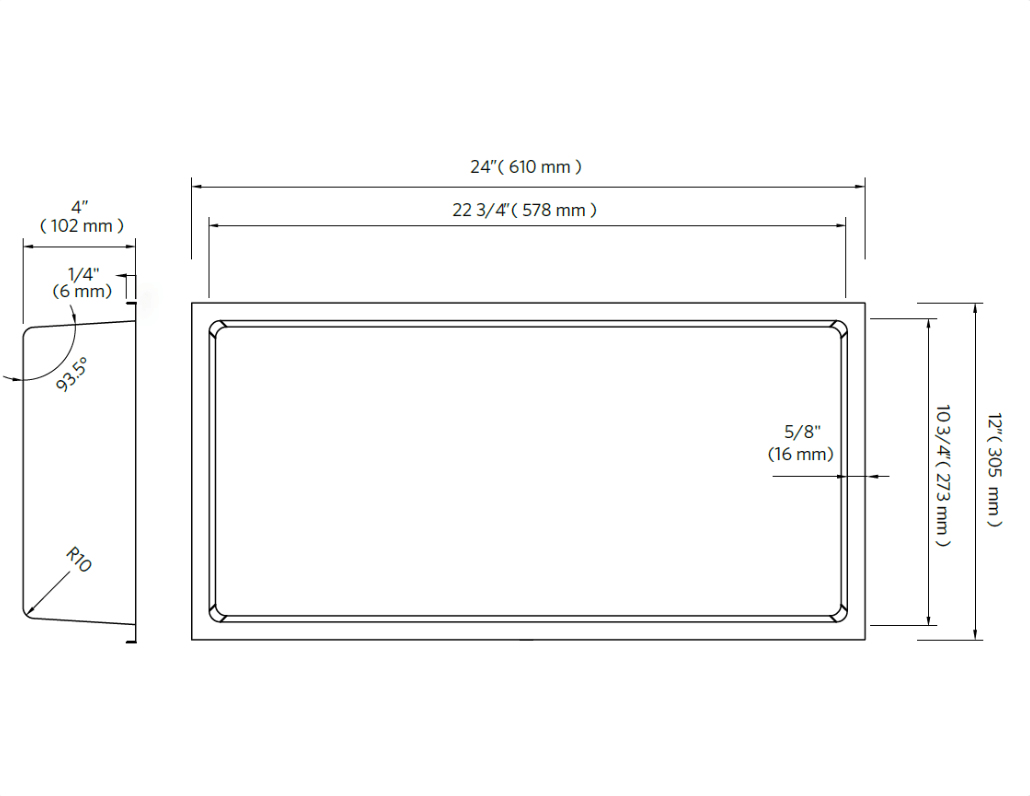 Fusion - 12" x 24" - Niche de douche acier inoxydable ||PRO1224 - Ceramed
