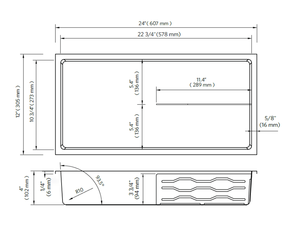 Fusion - 12" x 24" - Niche de douche avec demi tablette acier inoxydable Noir (Discontinué) ||PRO1224THB - Ceramed