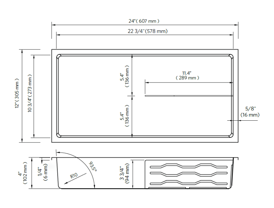 Fusion - 12" x 24" - Niche de douche avec demi tablette acier inoxydable ||PRO1224TH - Ceramed