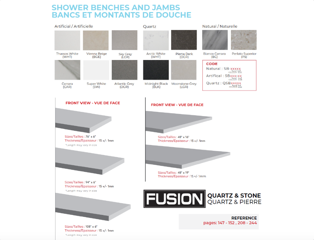 Fusion - Thassos White 6" x 108" - 15.9 mm - Cadre de douche en pierre artificielle polie ||SJWHT-108