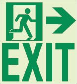 Kinesik - Ecoglo Enseigne murale de parcours d'évacuation aluminium "EXIT TO THE RIGHT" 8.4" x 8.89"