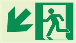 Kinesik - Ecoglo  Enseignes photoluminescentes de parcours d'évacuation aluminium "EXIT DOWN AND TO THE LEFT" 8" x 4.6"