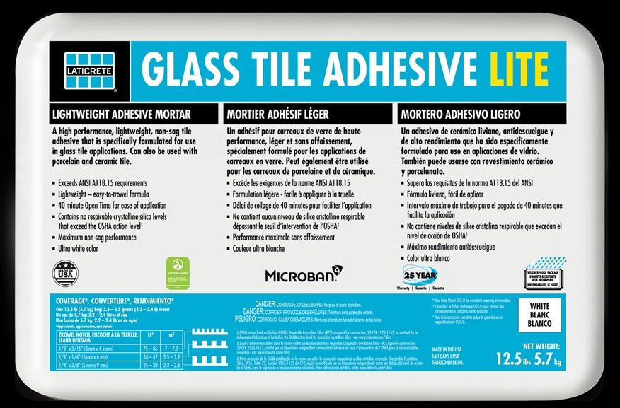 Laticrete - Mortier adhésif pour carrelage en verre blanc 12.5 lb