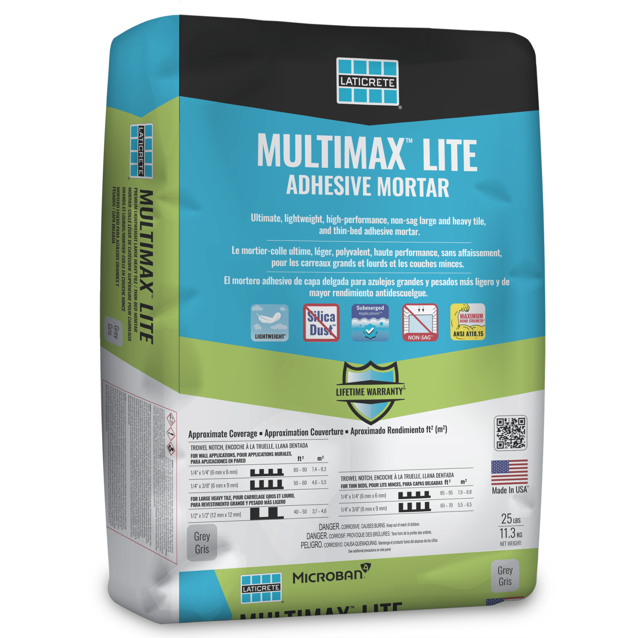 Laticrete - Multimax Lite Mortier pour carreaux polymère fortifié Gris 25 lb