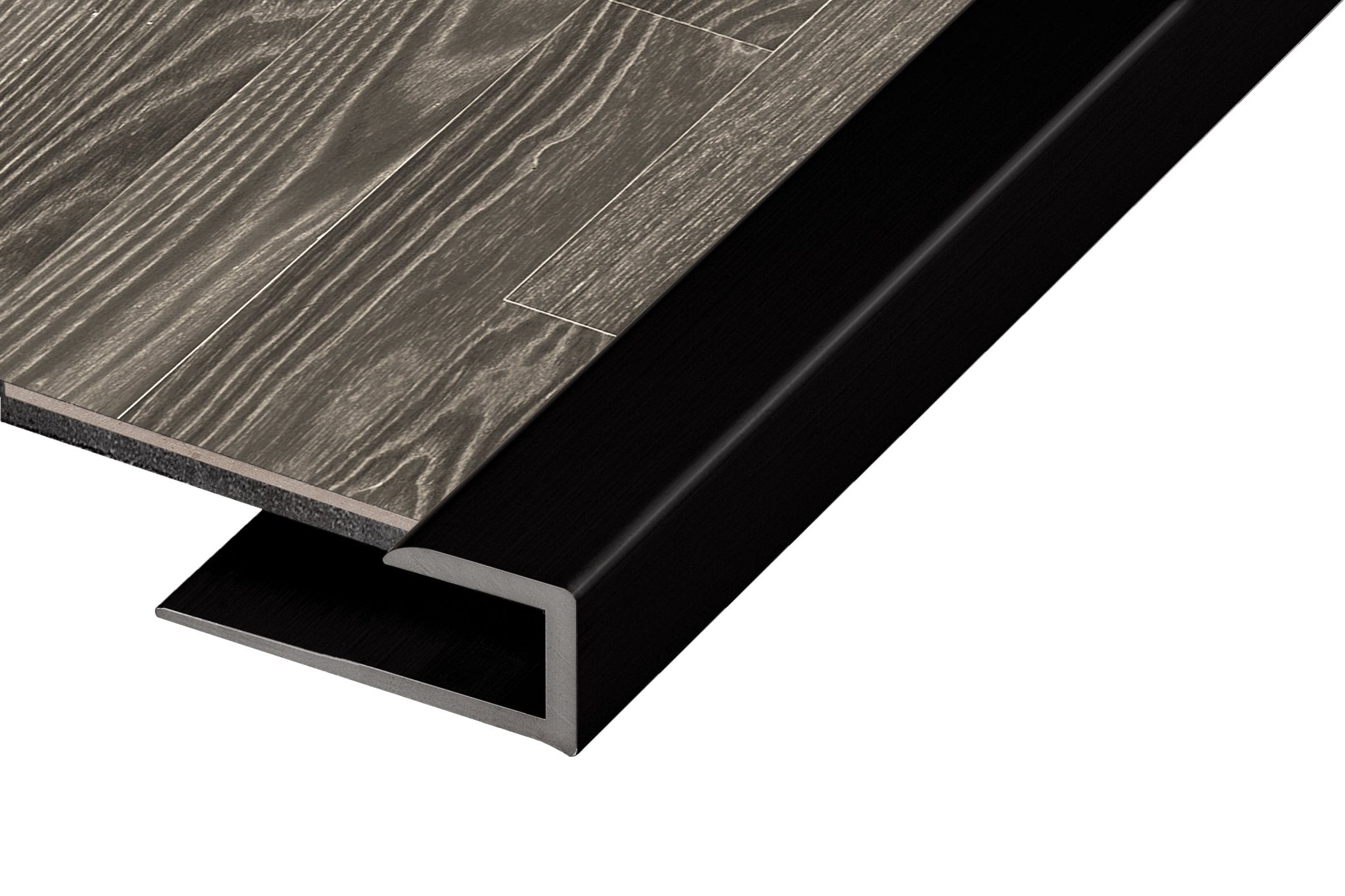 M-D PRO - Moulure en J pour vinyle en aluminium enduit de poudre noir mat - 3/8" (2 mm - 3 mm) x 1" x 12' SKU: 8503PBK-12 - Ceramed