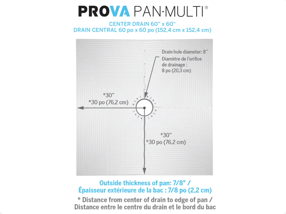 M-D PRO - PROVA-SHOWER SYSTEM® 48" x 48" (122 cm x 122 cm) Centre Drain en PVC Grille en acier inoxydable ||TT8306STS05 - Ceramed