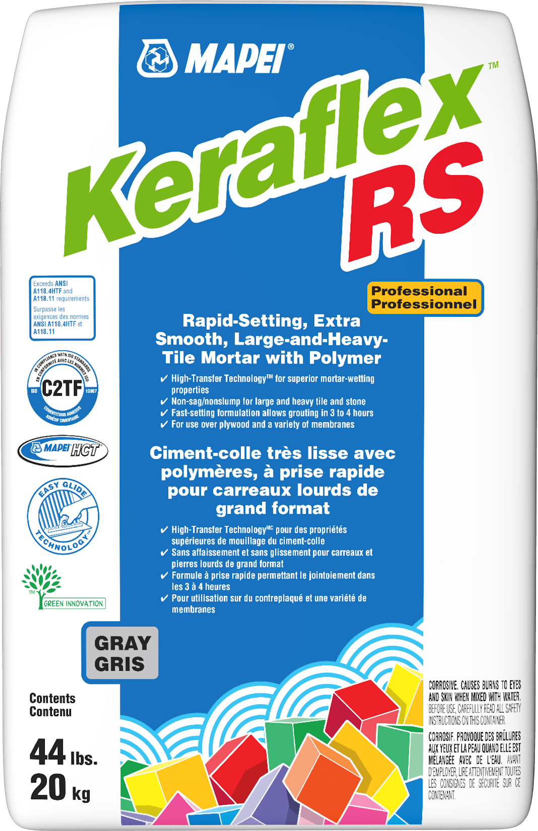 Mapei - Keraflex RS Ciment-colle très lisse pour carreaux lourds de grand format, Gris - 44 lb