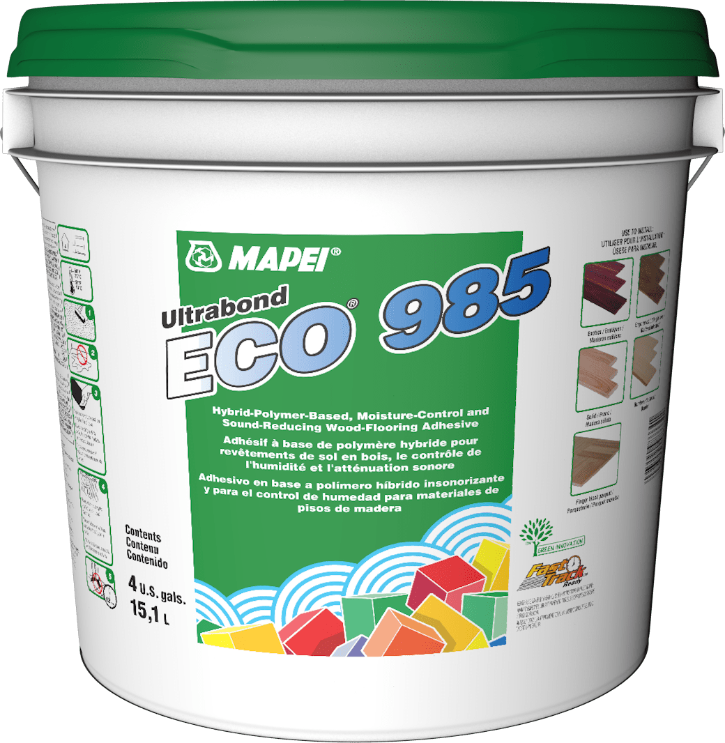Mapei - Ultrabond ECO 985 Adhésif à base de polymère hybride pour revêtements de sol en bois, le contrôle de l'humidité et l'atténuation sonore - 15.1 L