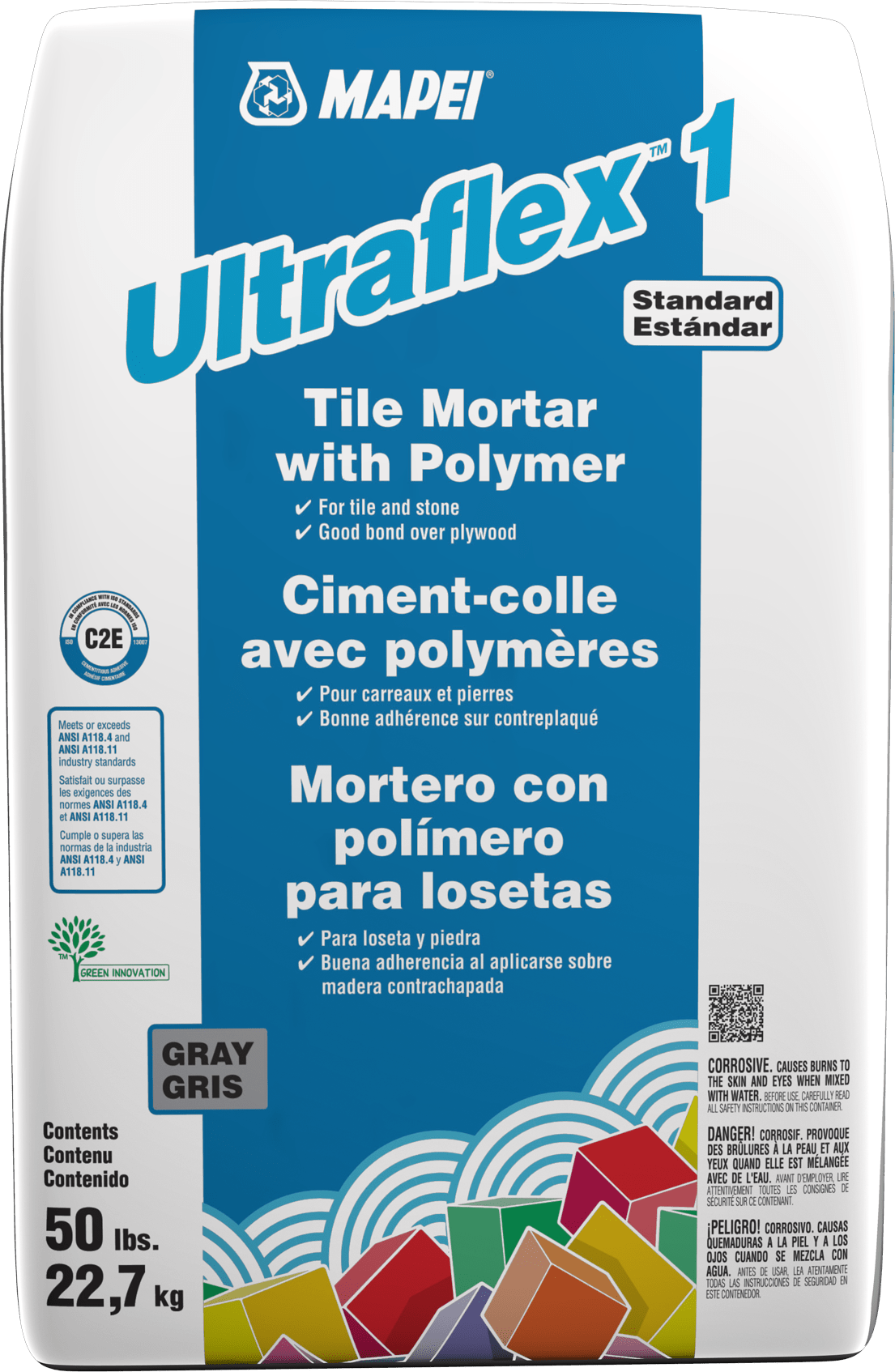 Mapei - Ultraflex 1 Ciment-colle modifié aux polymères, Gris - 50 lb