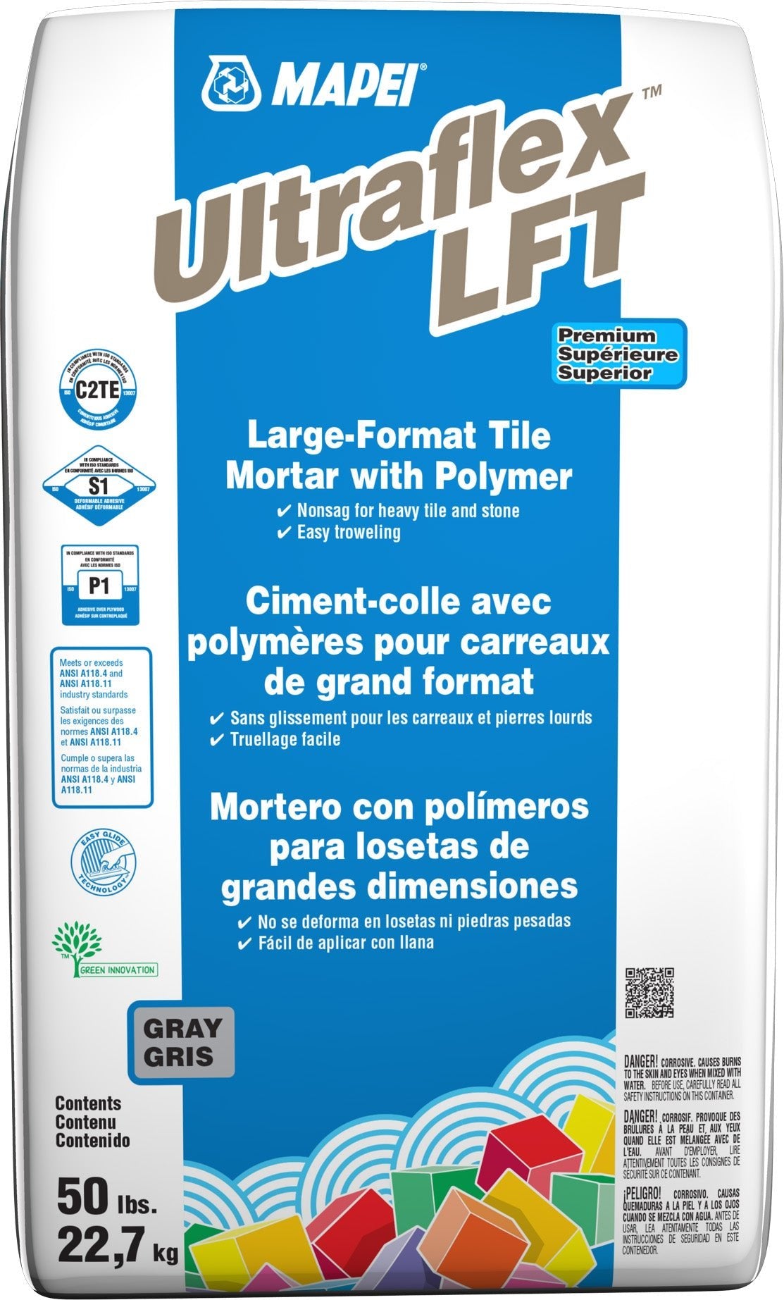 Mapei - Ultraflex LFT Ciment-colle pour carreaux lourds de grand format, Gris - 50 lb