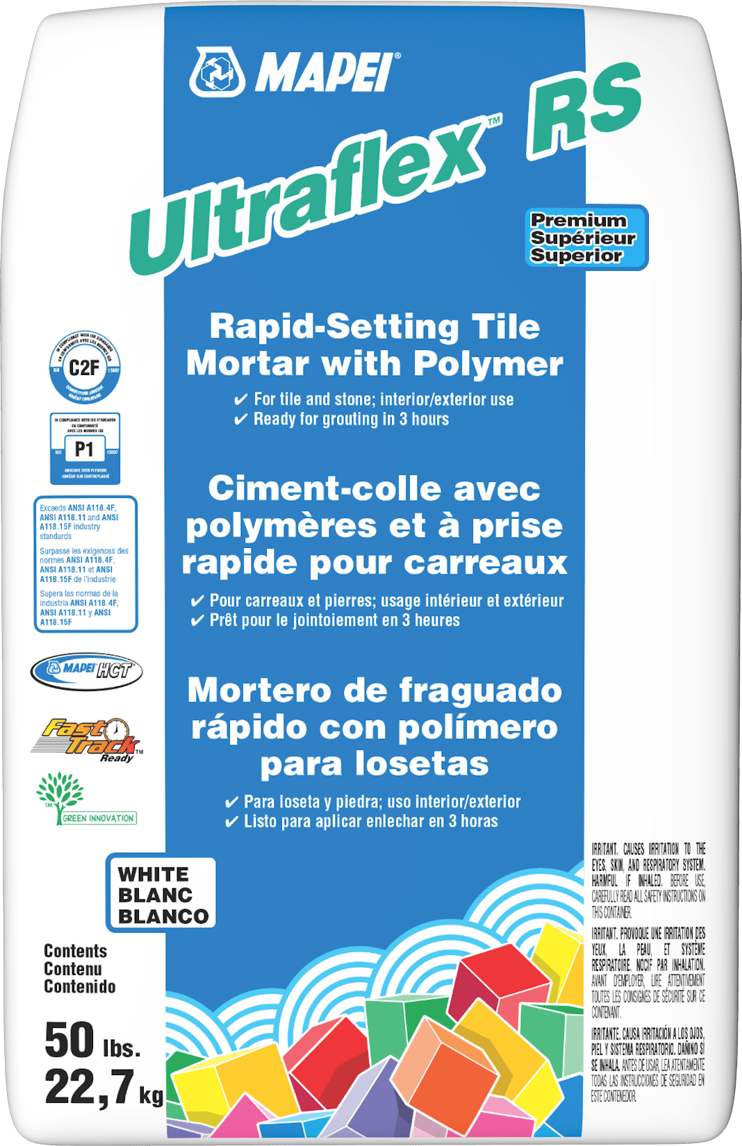 Mapei - Ultraflex RS Ciment-colle de qualité supérieure avec polymère à prise rapide, Blanc - 50 lb