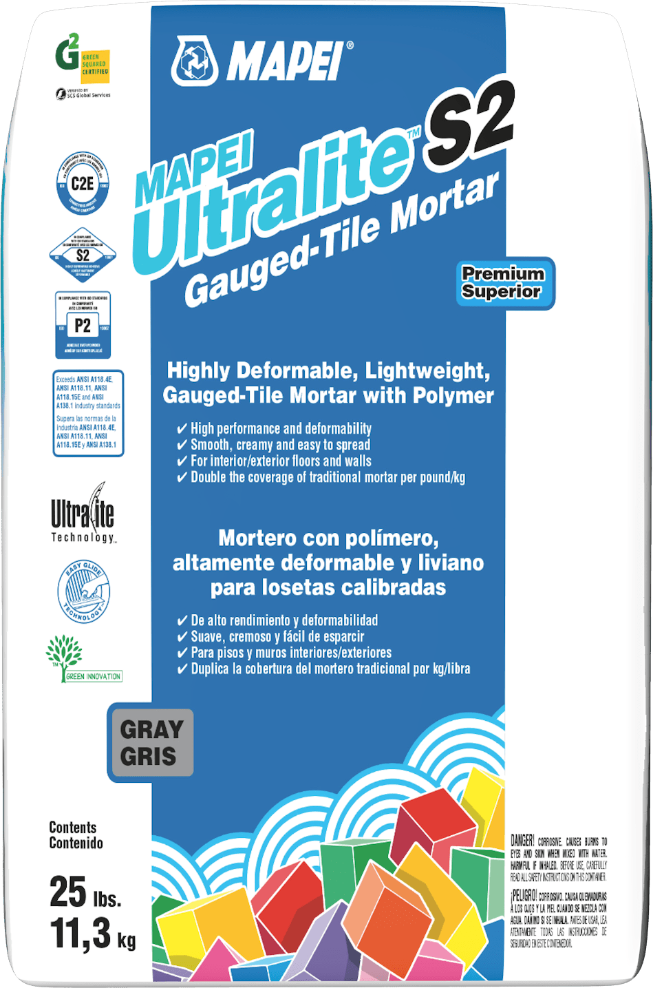 Mapei - Ultralite S2 Ciment-colle léger avec polymères hautement déformable, Gris - 25 lb