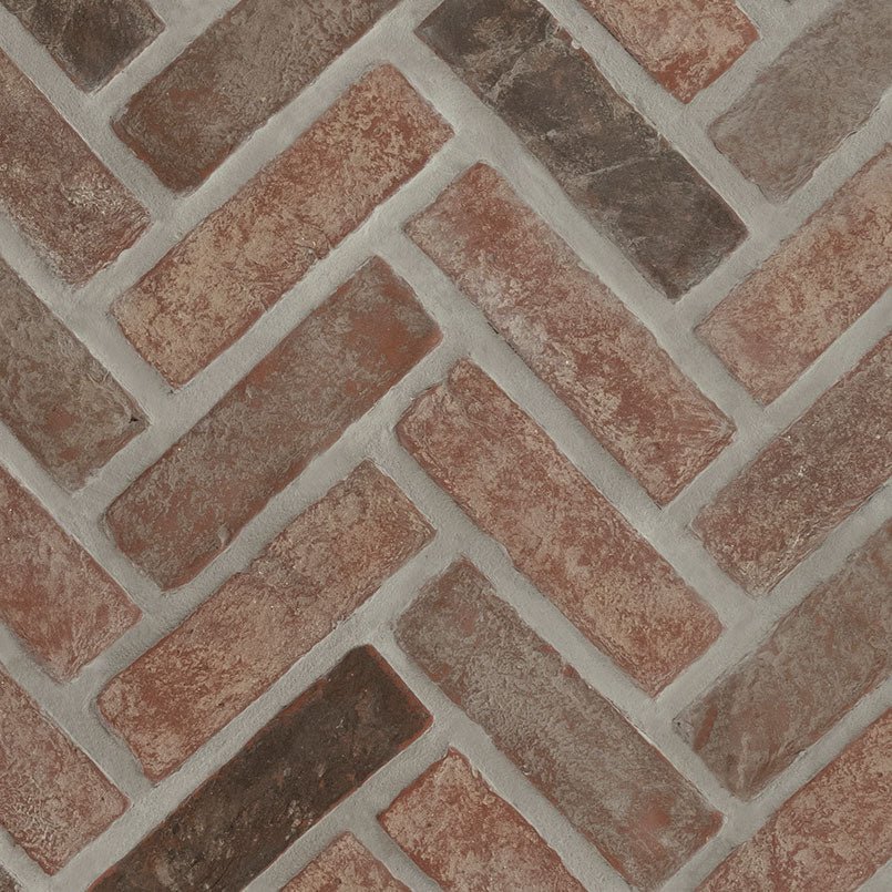 MSI Surfaces - Brique en argile récupérée - Noble Red Herringbone - 2.25" x 7.5"