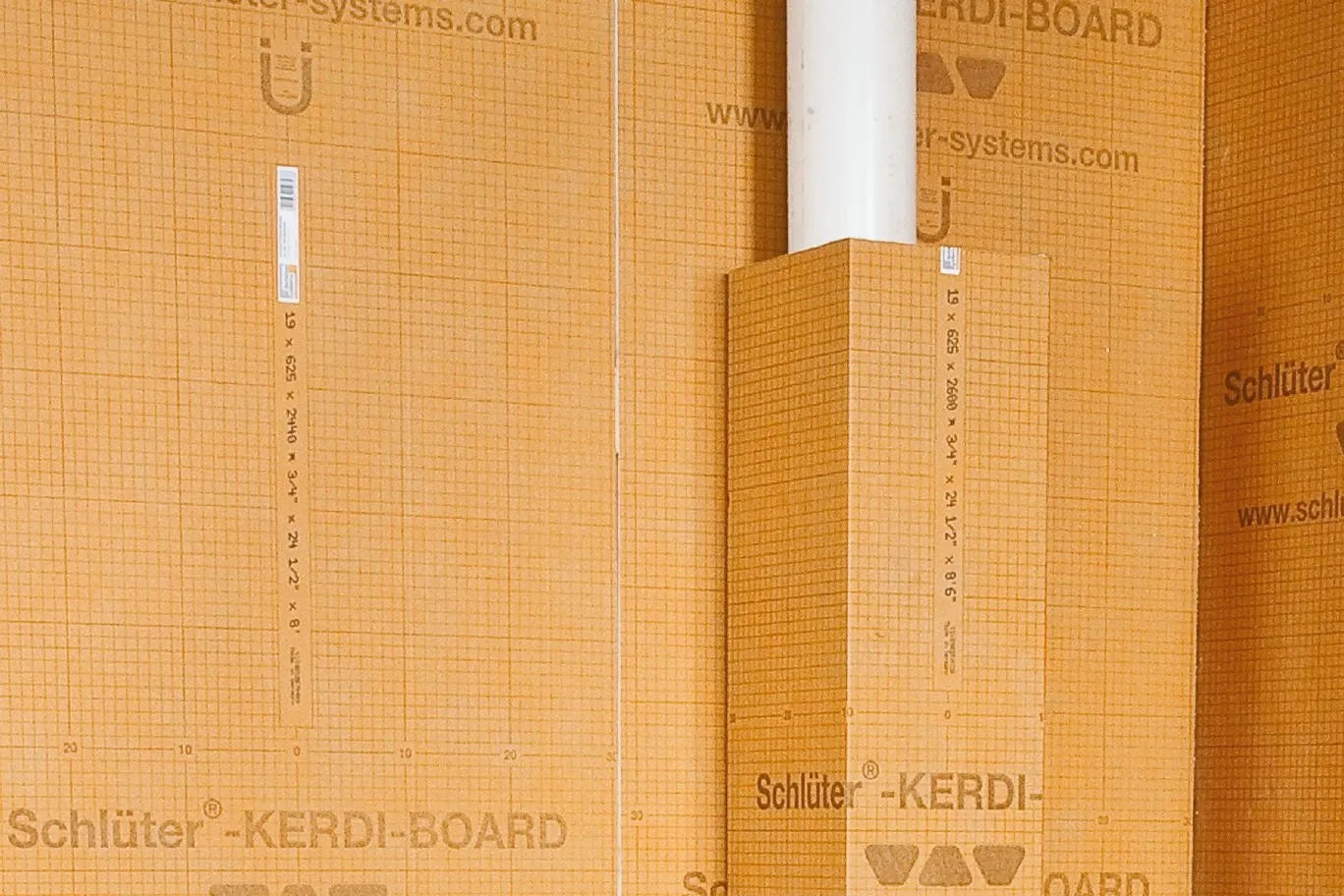 Largeur de 7-7/8" replié 3/4" x 24-1/2" x 96" - Schluter KERDI-BOARD-U Panneau en forme de U ||KB196252440U20