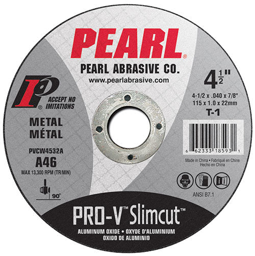 Pearl Abrasive - PRO-V Meule en oxyde d'aluminium Type 1 - 4 1/2" x 0.040" x 7/8"