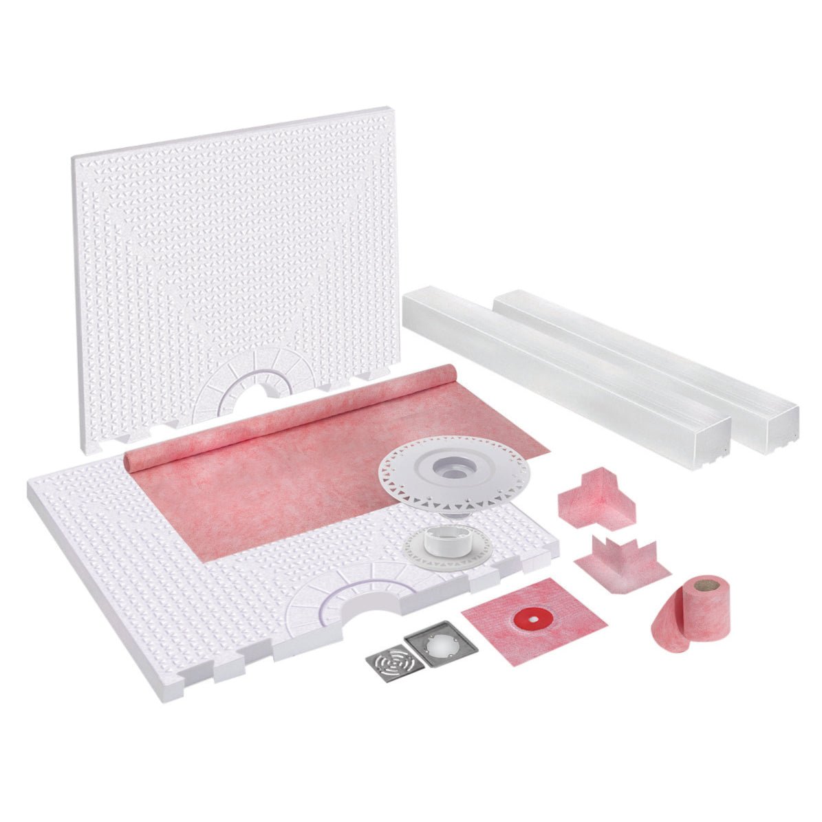 Prova - Système de douche avec base inclinée préfabriquée drain central en PVC et grille en acier inoxydable 32" x 60"