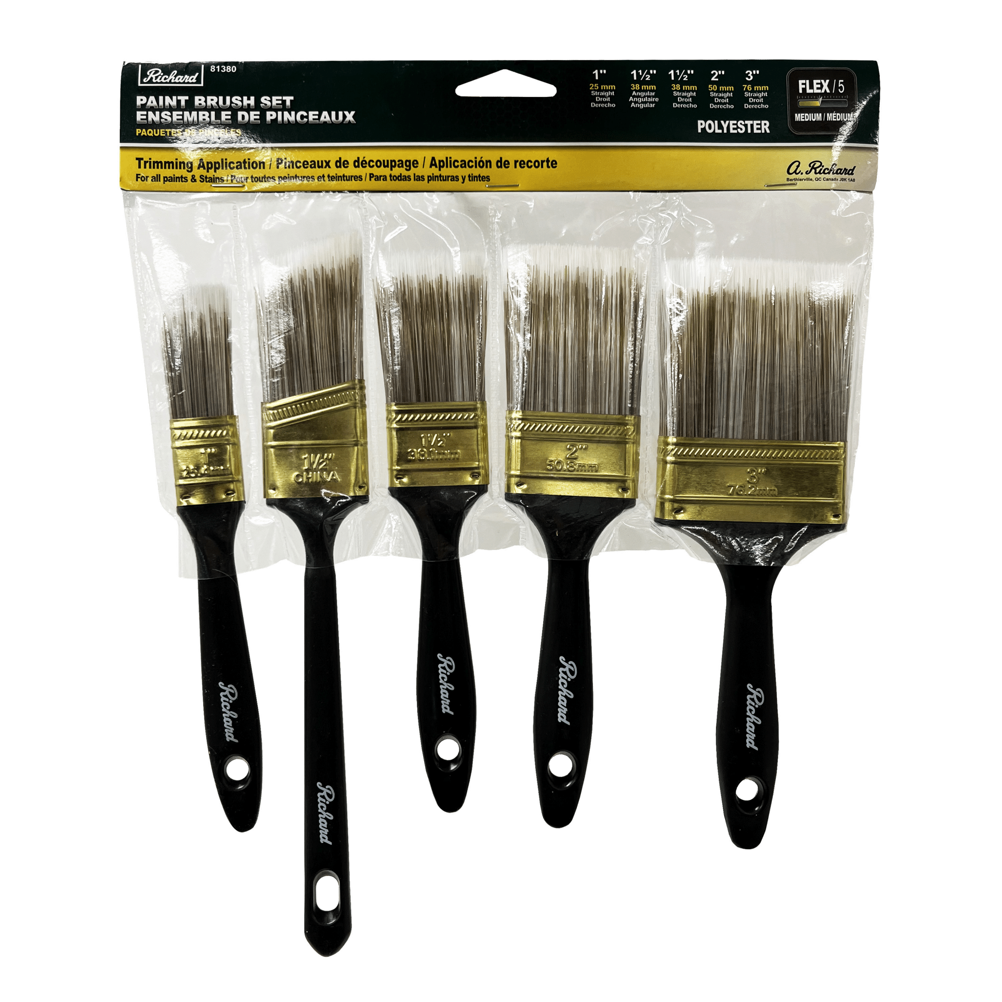 Richard - Ensemble de 5 pinceaux avec manche en plastique et poils en polyester