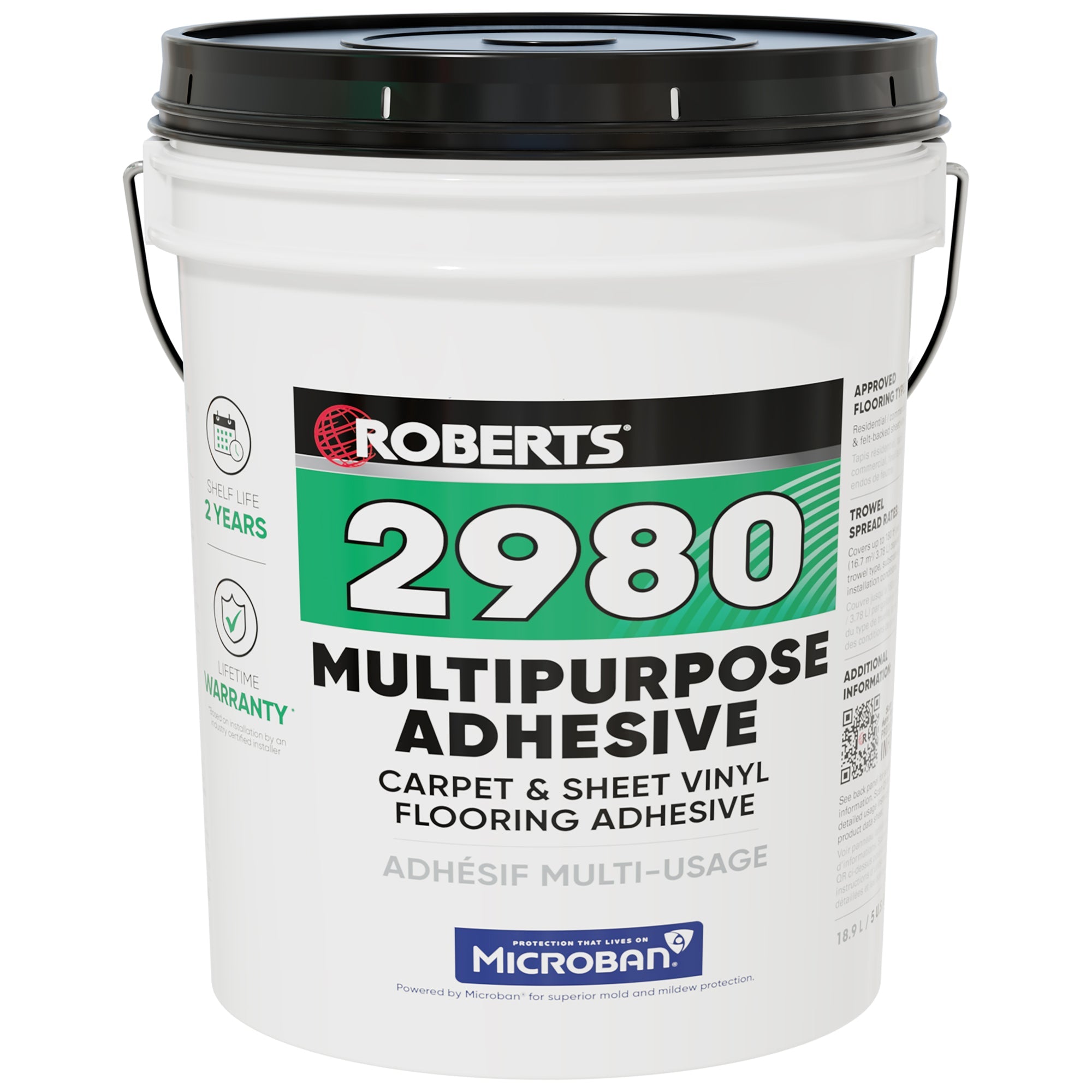 Roberts - Adhésif multiusage 2980 pour tapis et vinyle en feuille, 5 gal. (18,9 L) ||2980RB020 - Ceramed