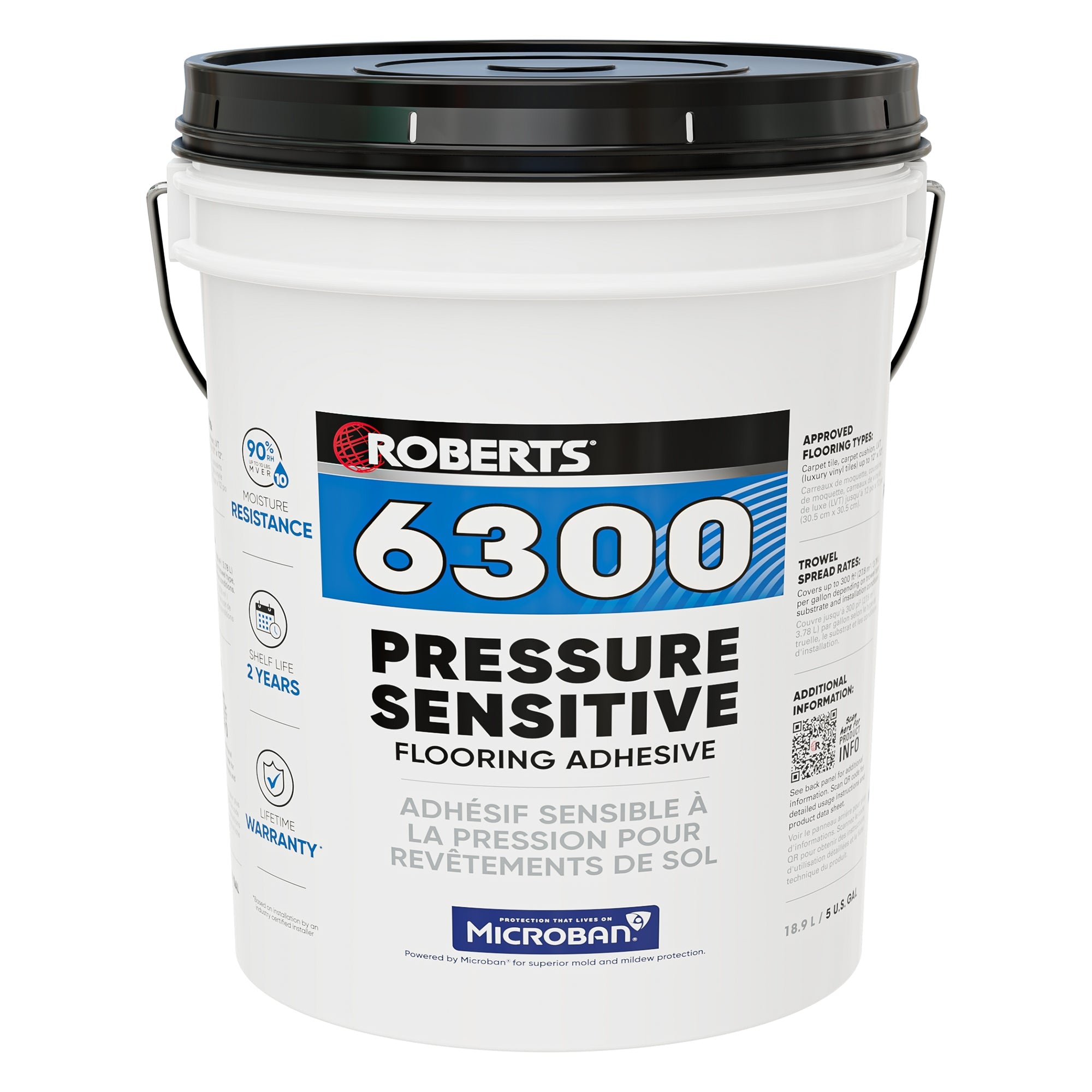 Roberts - Adhésif pour revêtements de sol sensible à la pression 6300, 5 gal. (18,9 L) ||R6300RB020 - Ceramed