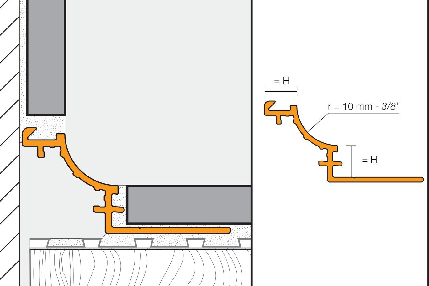 Schluter - DILEX-AHK - Coin intérieur 90° avec un radius de 3/8" - alum. anodisé nickel poli ||I90/AHK1S/ATG - Ceramed