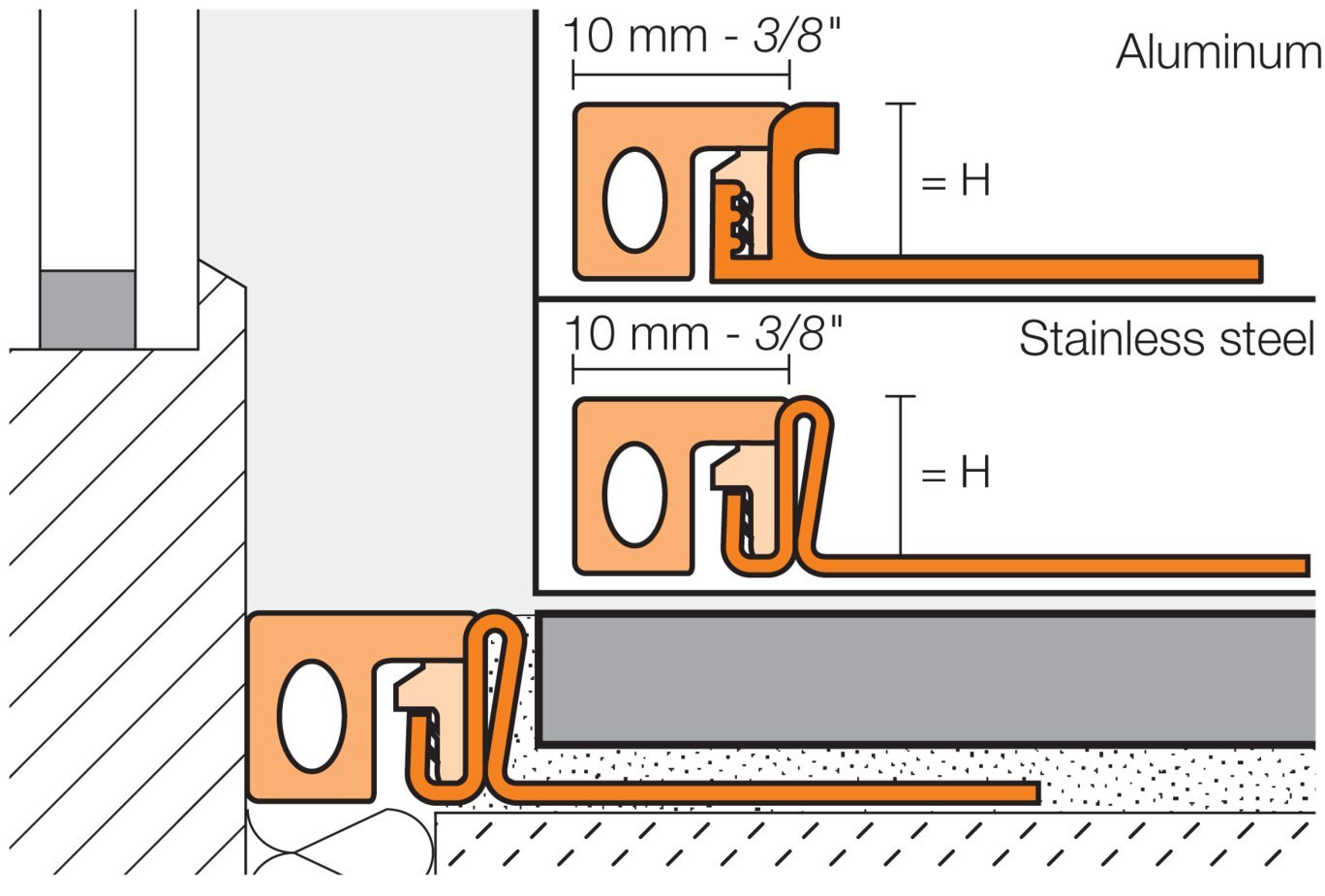 Schluter - DILEX-KSA - 5/16" - alum. / joint 3/8" gris classique ||AKSA80PG - Ceramed