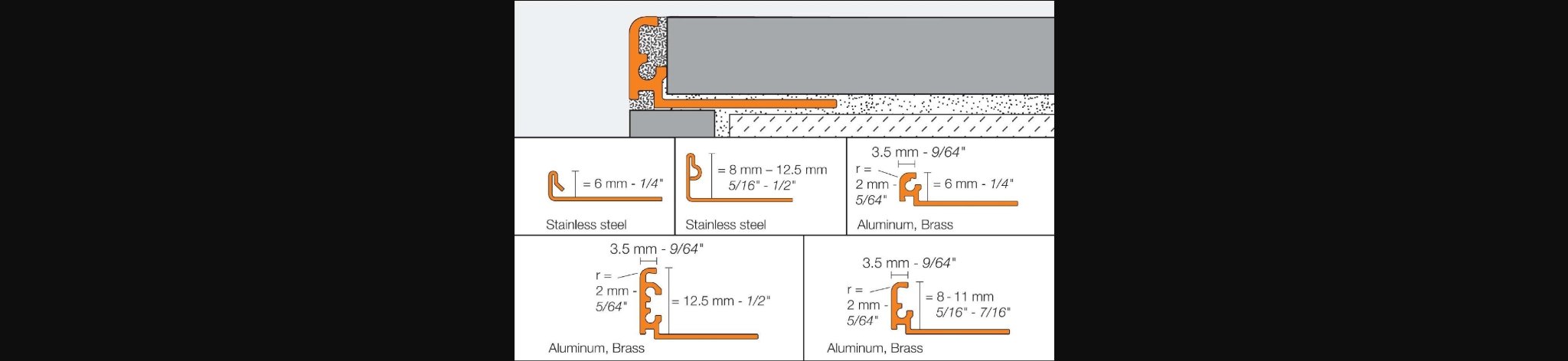 Schluter - JOLLY - Moulure de bordure de mur alum. gris pierre - 1/2" x 9' 10" ||J125TSSG/300 - Ceramed