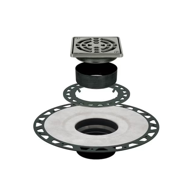 Schluter - KERDI-DRAIN-A Ensemble d'adapteur de drain commercial avec adapteur plastique ABS et grille de drain carrée acier inoxydable 4"