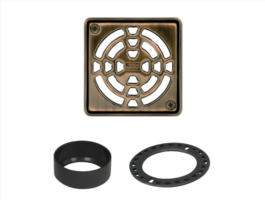Schluter - KERDI-DRAIN - Ensemble de grille carrée Classic - acier inoxydable (V2) bronze huilé 4" ||KD4GRKEOB - Ceramed