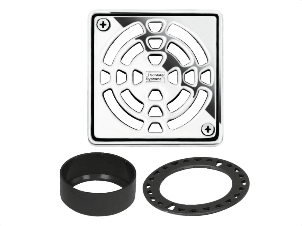 Schluter - KERDI-DRAIN - Ensemble de grille carrée Classic - acier inoxydable (V2) Chrome 4" ||KD4GRKEP - Ceramed
